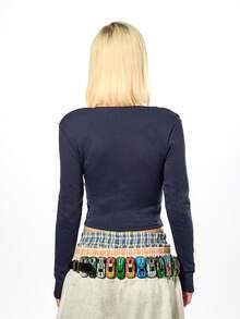 SUMWON WOMEN 棉质长袖纽约字母印花缺口领修身上衣女式秋冬休闲衬衫 - 藍色 - 查看 2