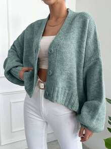 EURMUSE Women's Drop Shoulder Open Front Cardigan - Mint Green - View 4