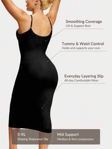 SHAPORA 女式简约纯色弹力修身连衣裙，夏季 - 黑色 - 查看 2