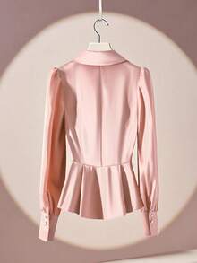 Franclia Elegant Long Sleeve Solid Color Satin Blouse, Chic For Work - Pink - View 2