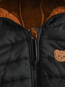 Cozy Pixies 新生男婴卡通熊图案连帽羊毛背心 - 彩色 - 查看 4