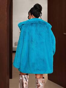 Maweii Áo khoác dáng rộng cổ vuông cổ lông giả cỡ lớn cho nữ, màu xanh dương, dài vừa, thích hợp mặc đi làm, dự tiệc, ở nhà, thường ngày, mùa đông - Màu xanh ngọc - Xem 6