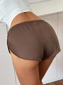 Aloruh Cozy Fall Elegant Lady's Autumn Khaki And Brown Brown Sexy Color, Comfortable Plain-Colored Casual Underwear, Designed For Both Men And Women