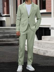 Manfinity Mode 男士两件套正式纯色长袖夹克和裤子西装，适合夏季休闲西装男士正装西装男士西装男士礼服男士婚礼西装