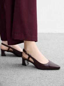 CUCCOO BIZCHIC 女士时尚搭扣设计高跟方头浅口鞋 - 酒紅色 - 查看 4