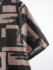 Rusticease 大码女式秋季几何印花圆领短袖休闲连衣裙，夏季、度假、节日服装，波西米亚风 - 黑色 - 查看 6