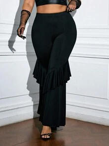 Viva Relle Pantalones acampanados elegantes de oficina con volantes en el bajo, ajuste delgado, para mujer de talla grande, otoño/invierno