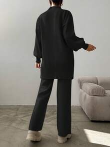 EURMUSE Dot Pattern Lantern Sleeve Sweater & Knit Pants - Black - View 2