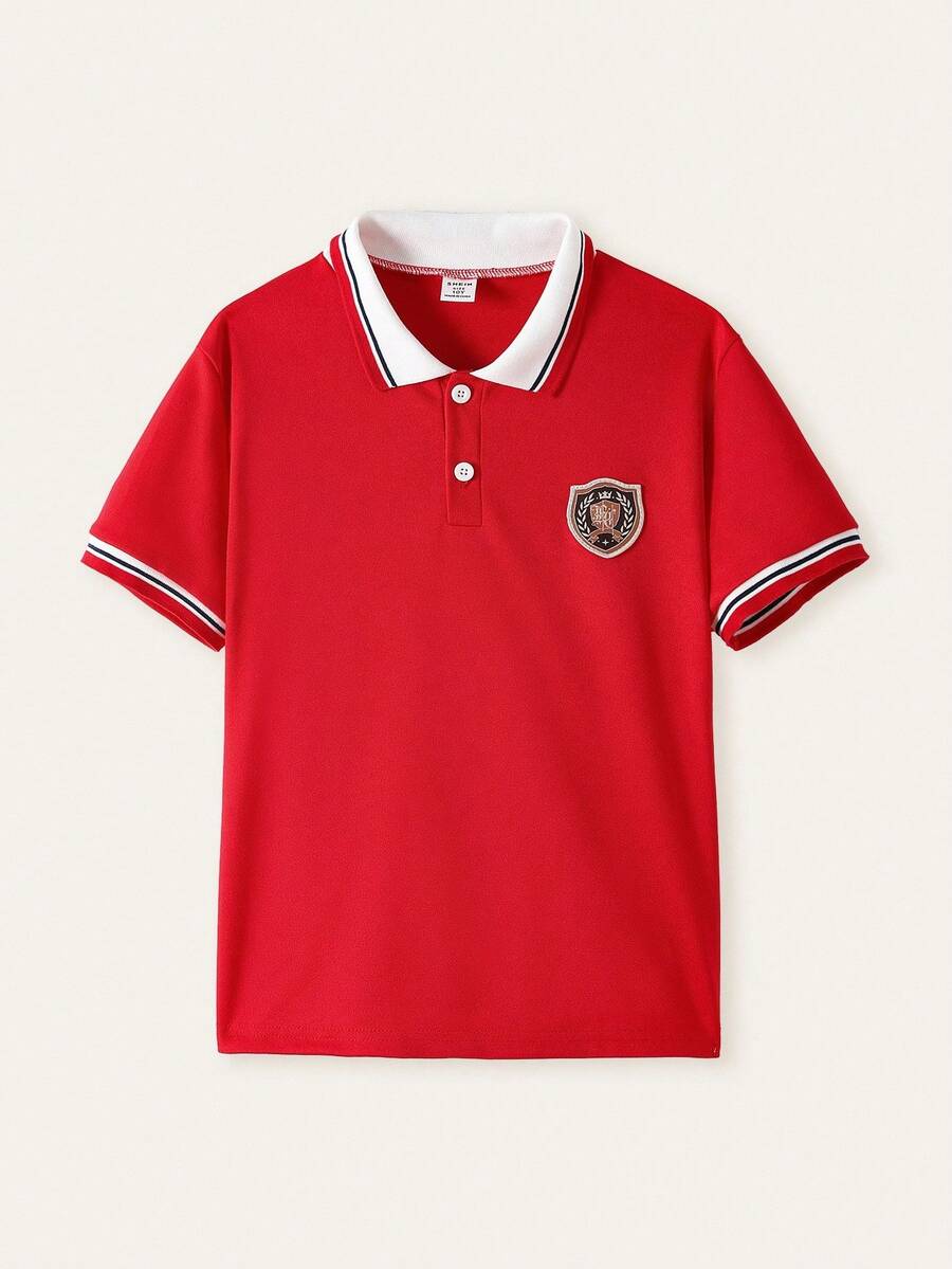 Casual Sports Collegiate Half-Open Collar Short Sleeve Polo Shirt With Small Horse Embroidery, All-Match Comfortable Design Suitable For Outings, School, Holidays, Gatherings, Home, Spring, Summer, Getaways, Holidays, Travel, Relaxation, Sunbathing 2025 Back-To-School Season Kids College Outfits And Campus Sportswear