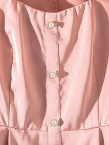 Franclia Elegant Long Sleeve Solid Color Satin Blouse, Chic For Work - Pink - View 5