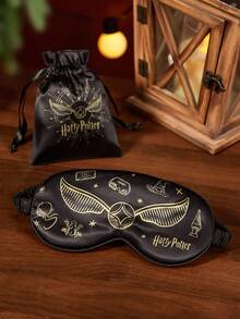 HARRY POTTER X SHEIN 1pc Golden Snitch Pattern Silk-Like Eye Mask, Blackout Eye Mask, Comfortable Fabric, Elegant Print, Unisex, Black Eye Mask