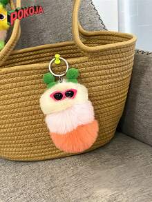 可爱的卡通毛毛虫钥匙扣 - 柔软蓬松的背包吊坠，这是一件创意汽车钥匙扣礼物，是情人节/圣诞节礼品袋的理想选择，也是节日礼物的绝佳选择。柔软，节日必备，派对礼物，钥匙扣 - 彩色 - 查看 5