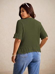 Elaquor Áo khoác cardigan tay ngắn màu trơn cỡ lớn, áo len mùa hè màu xanh lá cây, áo khoác cardigan đi nghỉ đông - xanh quân đội - Xem 2
