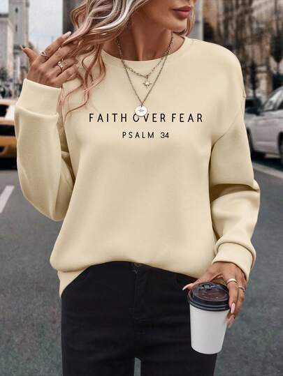 EMERY ROSE Women's Letter Print Crew Neck Long Sleeve Sweatshirt, Autumn/Winter, Christmas