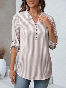 EMERY ROSE Blusas de mujer para otoño, ropa de mujer para otoño, camisas de mujer para otoño, tops de mujer para otoño, camisa de mujer para salir - Caqui - Ver 3