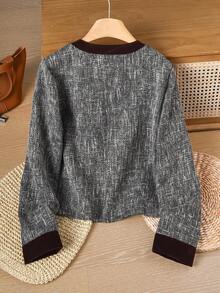 Rusticease 女士优雅圆领长袖单排扣夹克，秋季 - 彩色 - 查看 2