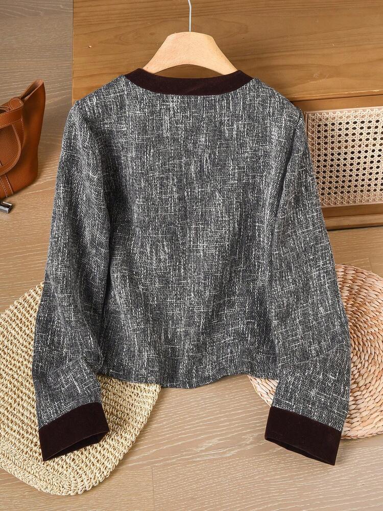 Women's Elegant Round Neck Long Sleeve Single-Breasted Jacket, Autumn Winter Clothes For Women Women's Winter Jacket  Elegant Dress Women New Year Look  Winter Clothes For Women