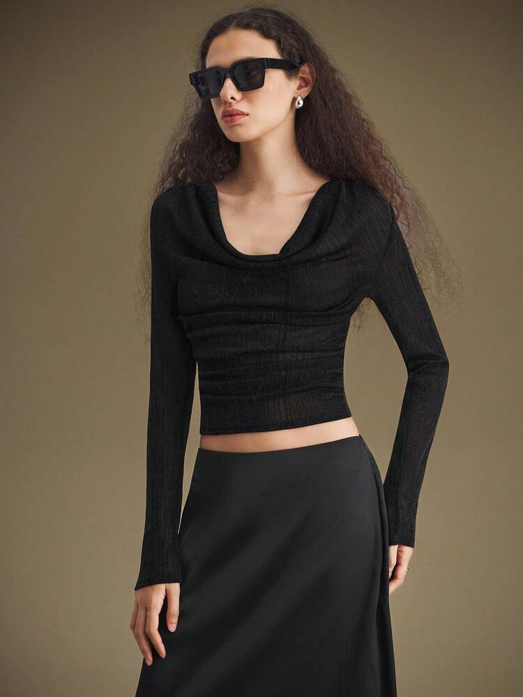 2025 Women's Modern Urban Style Top, Gold & Silver Metallic Fabric, Fitted Waist Silhouette, Plunging Neckline With Cutout Back Design, Casual Wear & Commute