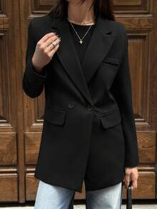 EURMUSE Solid Color Casual & Commuting Versatile Blazer Jacket - Black - View 5