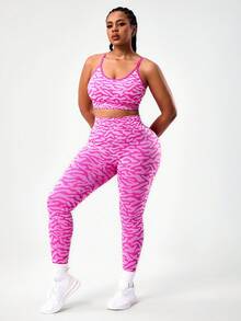 Rhythm Era 大码女式无缝吊带背心和条纹裤运动套装 - 彩色 - 查看 5