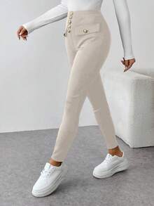 EMERY ROSE Women's Casual Solid Color Slim Fit Pants - Light Grey - View 3