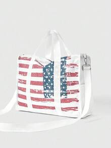 ROMWE Grunge Punk Women's Casual Large Capacity Tote Bag With American Flag Pattern - White - View 5