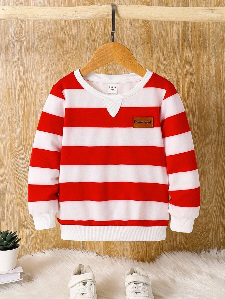 SHEIN Young Boy Fitted Crew Neck Raglan Sleeve Striped Sweatshirt - Multicolor - View 1