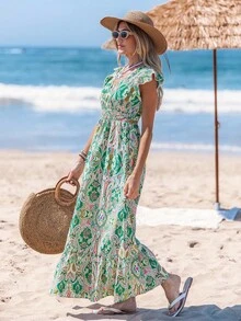 Sylviya 女士休闲抽象印花长袖连衣裙，秋冬季基本日常装 - 彩色 - 查看 3