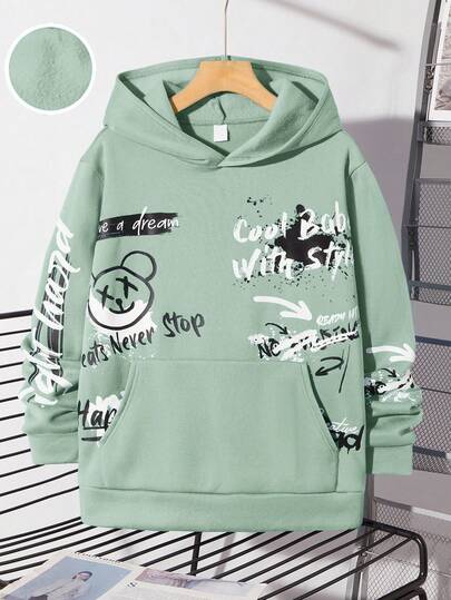 SHEIN 1 pièce sweat-shirt à capuche ample et confortable pour adolescents, imprimé graffiti polyvalent