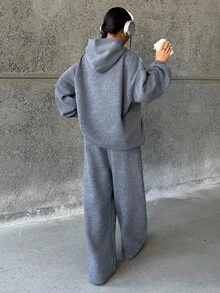 2pcs/Set Teen Girls Loose Fit Hoodie Sweatshirt + Pants, Casual Versatile Fashion Outfit Fall Winter - Grey - View 3