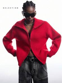 LYSMO SELECTION Women's Fall Clothes Stand Collar Zip-Up Loose Raglan Sweater Red Sweater Red Turtleneck Sweater Red Cardigan For Going Out Outfits, Back To School, Graduation, Streetwear, Grunge And Punk Chic, Y2K Clothes And Stockholm Style Gothic Clothes Halloween Costumes,Christmas Sweater - Red - View 4