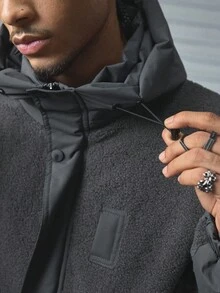 AXEPEAK 男士时尚百搭连帽夹克，冬季 - 灰色 - 查看 6