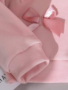 Young Girl' Pink 3D Bow Crew Neck Fleece Sweatshirt T-Shirt, Autumn/Winter - Pink - View 3