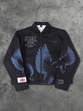 Street Life Men's Pigeon English Graphic Print Street Style Jacket, Autumn/Winter