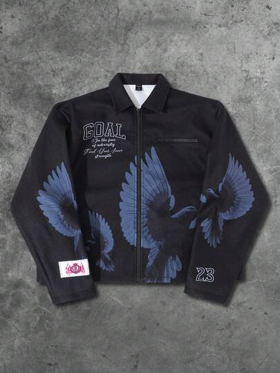 Street Life Men's Pigeon English Graphic Print Street Style Jacket, Autumn/Winter