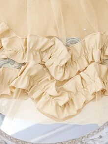 Vestido elegante de niña con volantes y decoración de perlas en malla - Amarillo - Ver 5