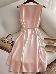 Franclia 女士束腰无袖中长连衣裙，女士优雅中长府绸连衣裙