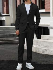 Manfinity Mode Bộ vest đơn giản màu trơn: Áo khoác và quần dài tay, thời trang cho mùa hè trang phục nam sang trọng Quần áo nam Bộ vest nam Trang phục nam Trang phục trang trọng cho nam Quần áo nam - màu đen - Xem 6