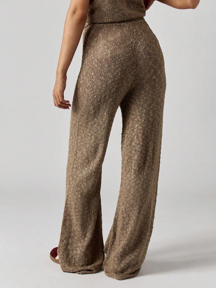 MISSGUIDED Knitted Boucle Wide Leg Drawstring Pants With High Rise Waist For Fall Winter Lounge