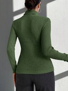 RueChic Turtleneck Ribbed Knit Sweater - Green - View 2