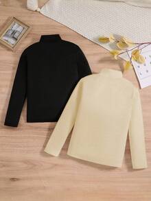 SHEIN 2件/套 男童哥特字体印花高领T恤 - 彩色 - 查看 2