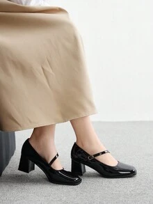 CUCCOO BIZCHIC 女士方头漆皮扣环设计时尚高跟鞋 - 黑色 - 查看 4