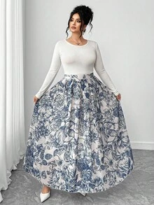 Elenzga 大码优雅纹理面料休闲百褶裙，适合毕业典礼、节日、情人节、音乐节、母亲节、万圣节、感恩节、复活节、国庆节、舞会、约会、派对、婚礼、户外活动、秋冬季 - 藏蓝色 - 查看 5