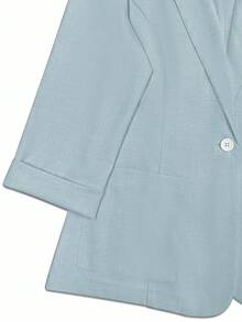 Franclia Áo khoác blazer nữ cổ khoét cài đơn màu trơn thường ngày đi làm - Màu xanh nhạt - Xem 3