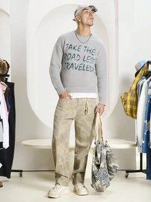 STEELVANCE Suéter holgado de cuello redondo de manga larga de estilo casual y urbano para hombres, otoño e invierno