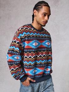 DAZY Sudadera con capucha de forro polar con estampado geométrico para hombres, multicolor (azul, rojo), otoño - Multicolor - Ver 1