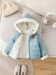 SHEIN 男婴拉链连帽外套，可爱休闲保暖内衬外套，适合男婴和女婴，秋冬季 - 彩色 - 查看 4