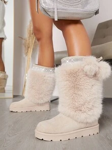 SHUZIA Women's Comfortable, Essential Fuzzy Round Toe Boots For Christmas - Apricot - View 7