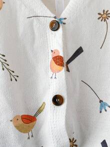 EMERY ROSE Plus Size Women Plant Pattern Drop Shoulder Long Sleeve Casual Knit Cardigan, Autumn