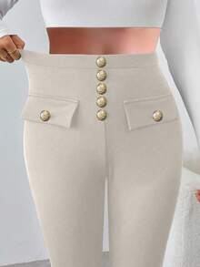 EMERY ROSE Women's Casual Solid Color Slim Fit Pants - Light Grey - View 5